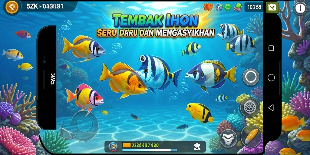 Screenshot utama 5ZK menunjukkan keseruan gameplay Tembak Ikan.