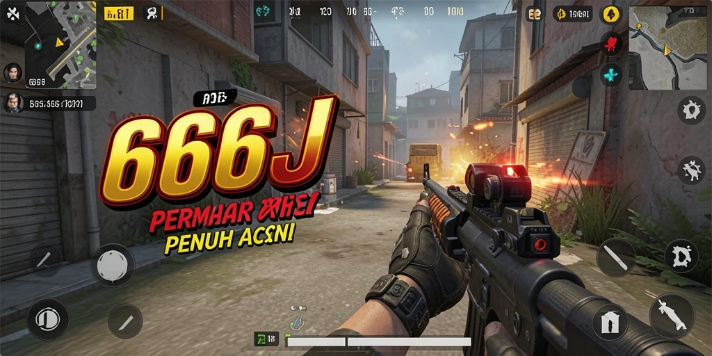 Screenshot dari gameplay intens 666J dengan aksi tembak menembak.