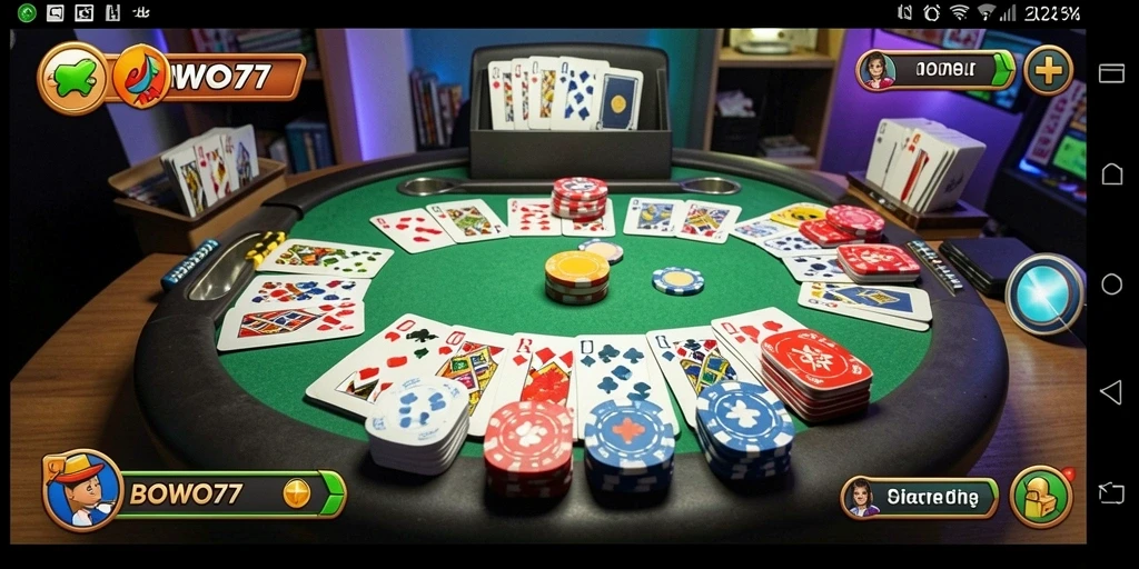 Screenshot utama BOWO77 menampilkan gameplay Gaple yang seru.