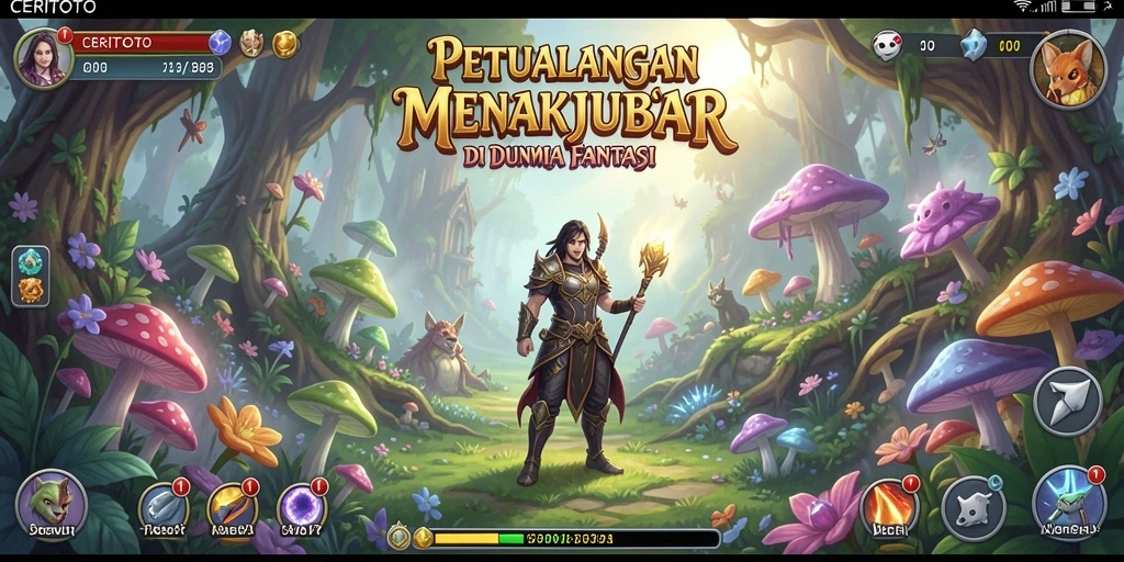 Screenshot gameplay CERITOTO menampilkan dunia petualangan yang indah.