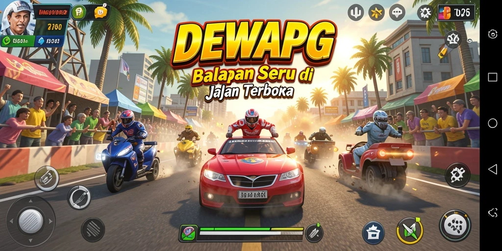 Tampilan gameplay balapan di DEWAPG yang menegangkan dan penuh aksi.