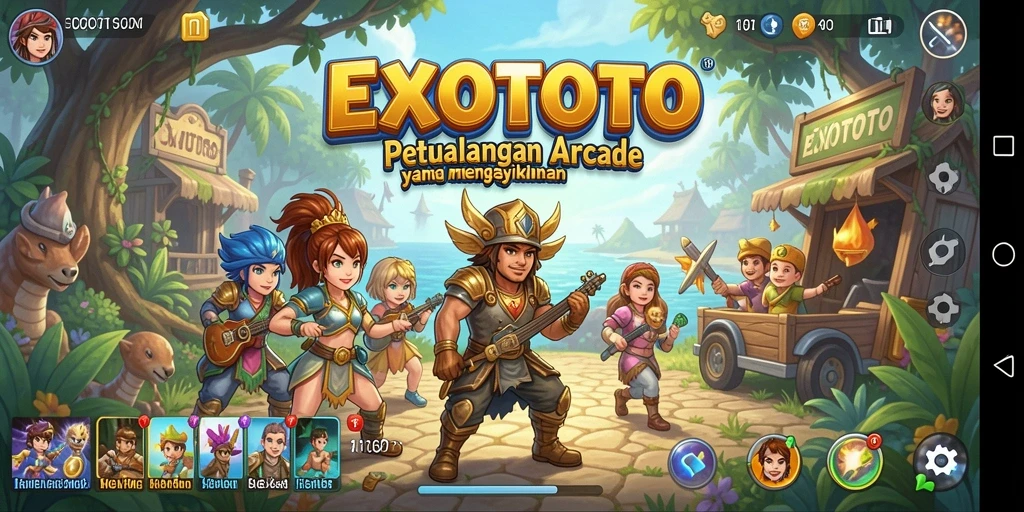 Tampilan gameplay EXOTOTO yang penuh warna dan dinamis.
