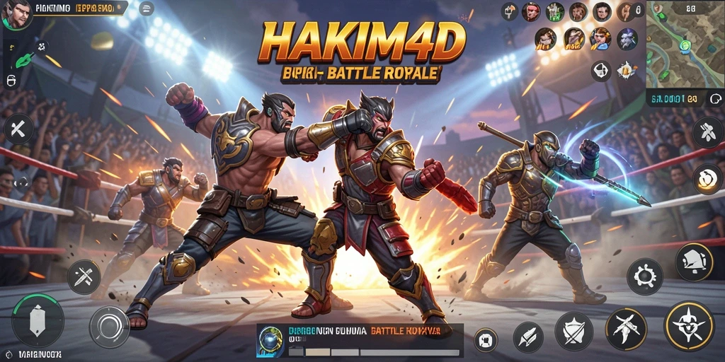 Screenshot gameplay HAKIM4D menampilkan aksi Battle Royale yang mendebarkan.