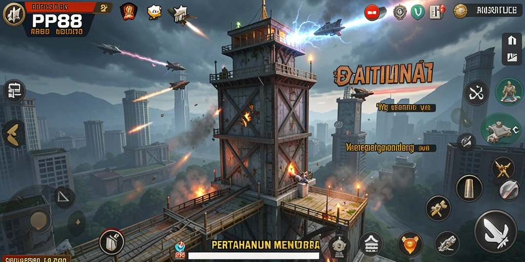 Tampilan gameplay PP88 dengan aksi pertahanan menara yang seru.