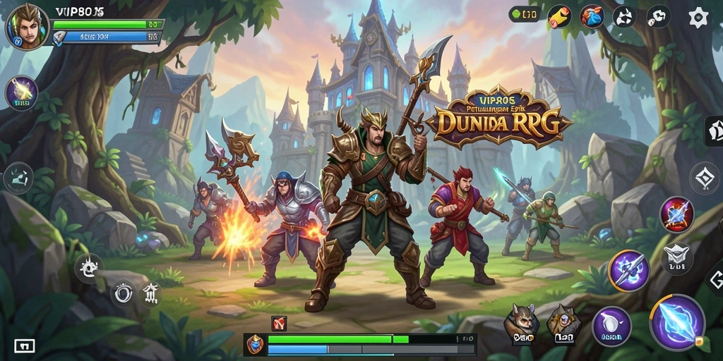 Screenshot menunjukkan gameplay seru dengan aksi pertarungan RPG.