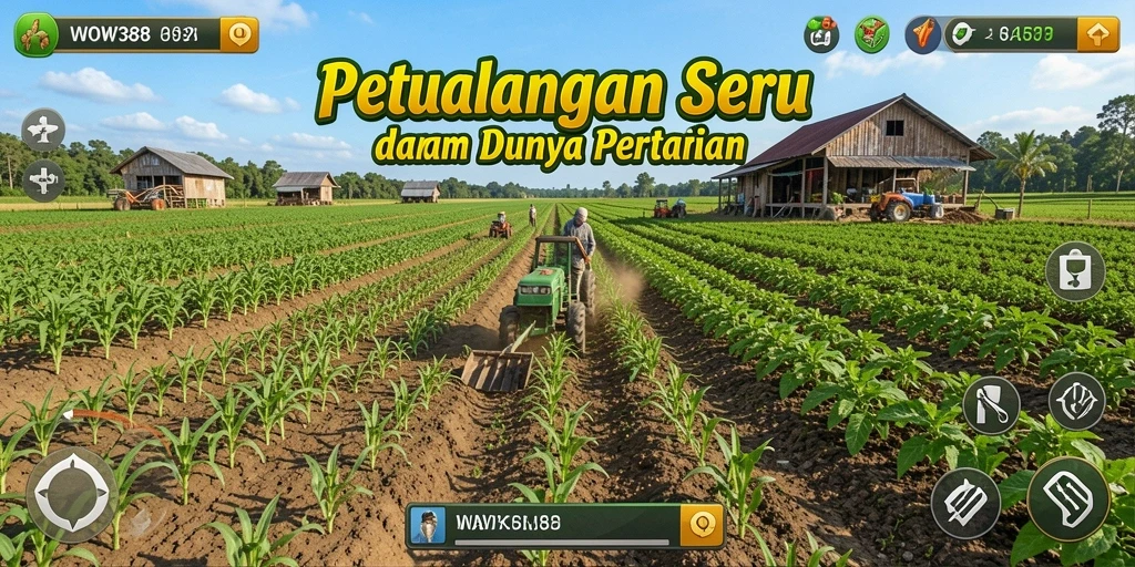 Screenshot WOW388 menunjukkan serunya bertani di ladang yang hijau dan subur.