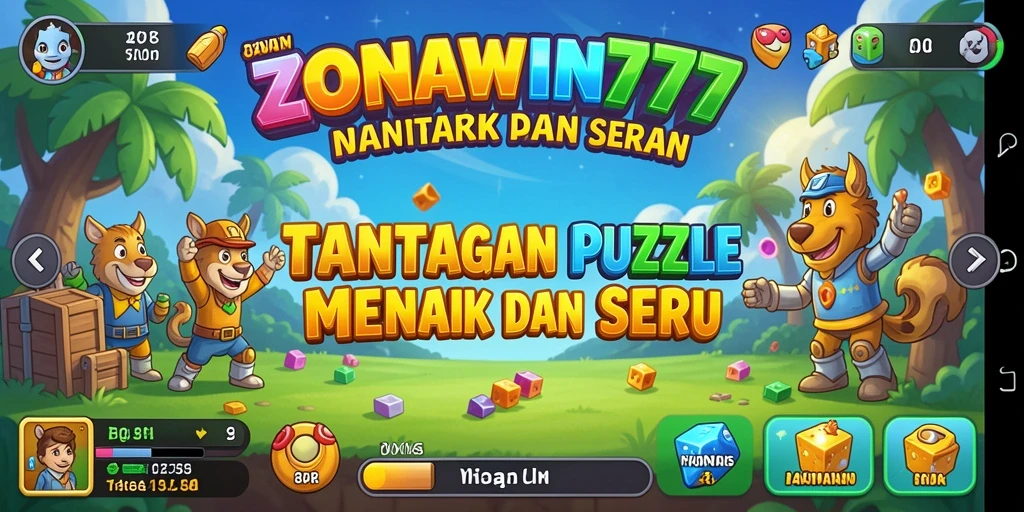 Tampilan gameplay ZONAWIN777 yang penuh warna dan tantangan puzzle.